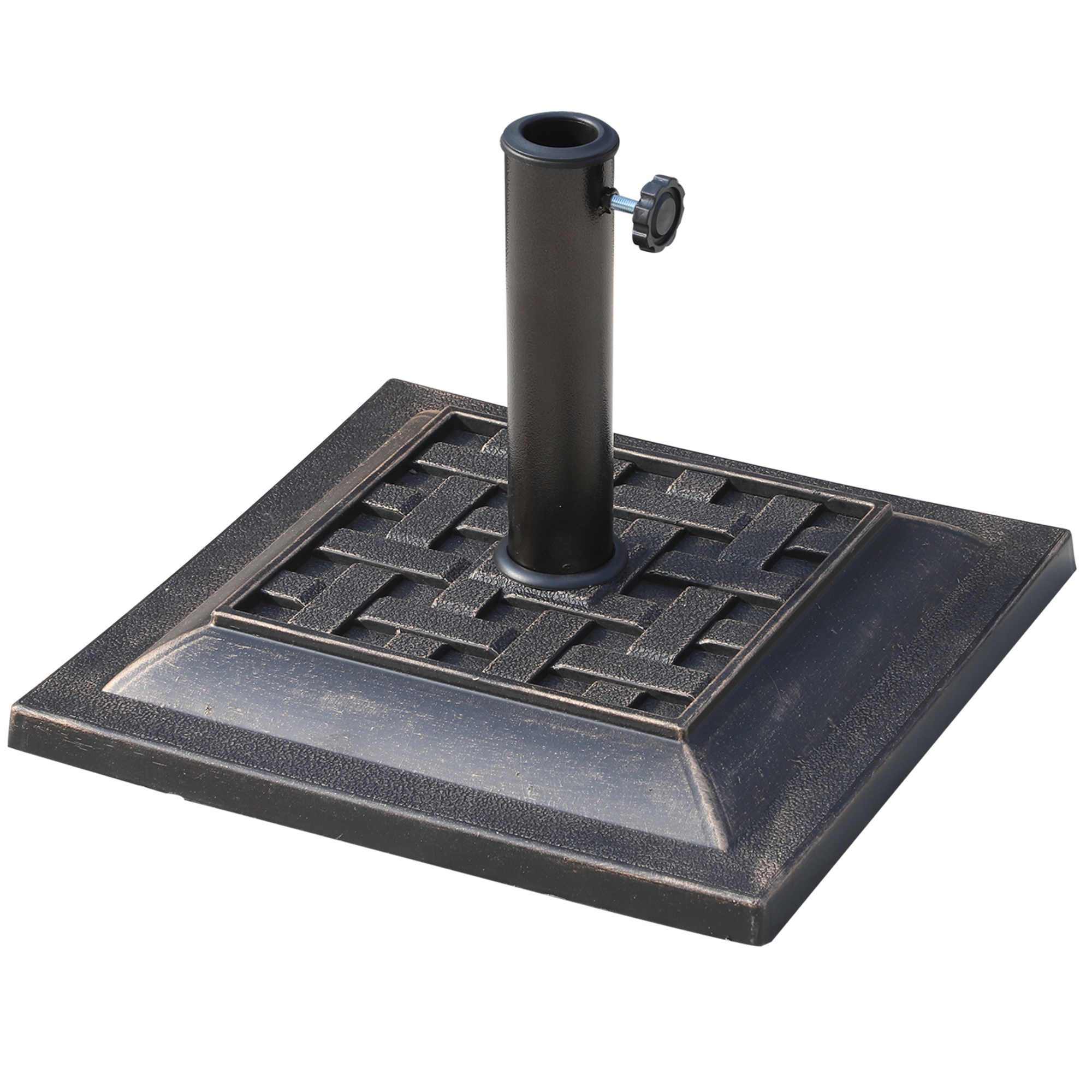 Base para guarda-sol de jardim Outsunny, peso líquido 9 kg, suporte para guarda-sol adequado para hastes de 38 mm/48 mm para pátio externo e terraço, Ø44x32 cm, bronze