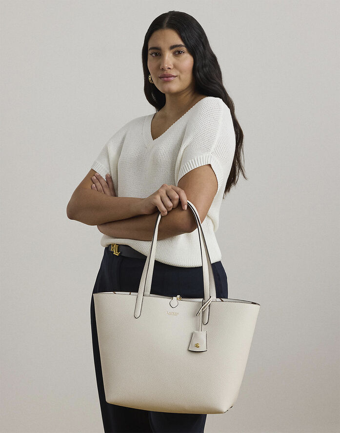 Lauren Ralph Lauren FAUX PEBBLE GRAIN-RVRSBLE TOTE-TTE- Soft white/officer blt/cream