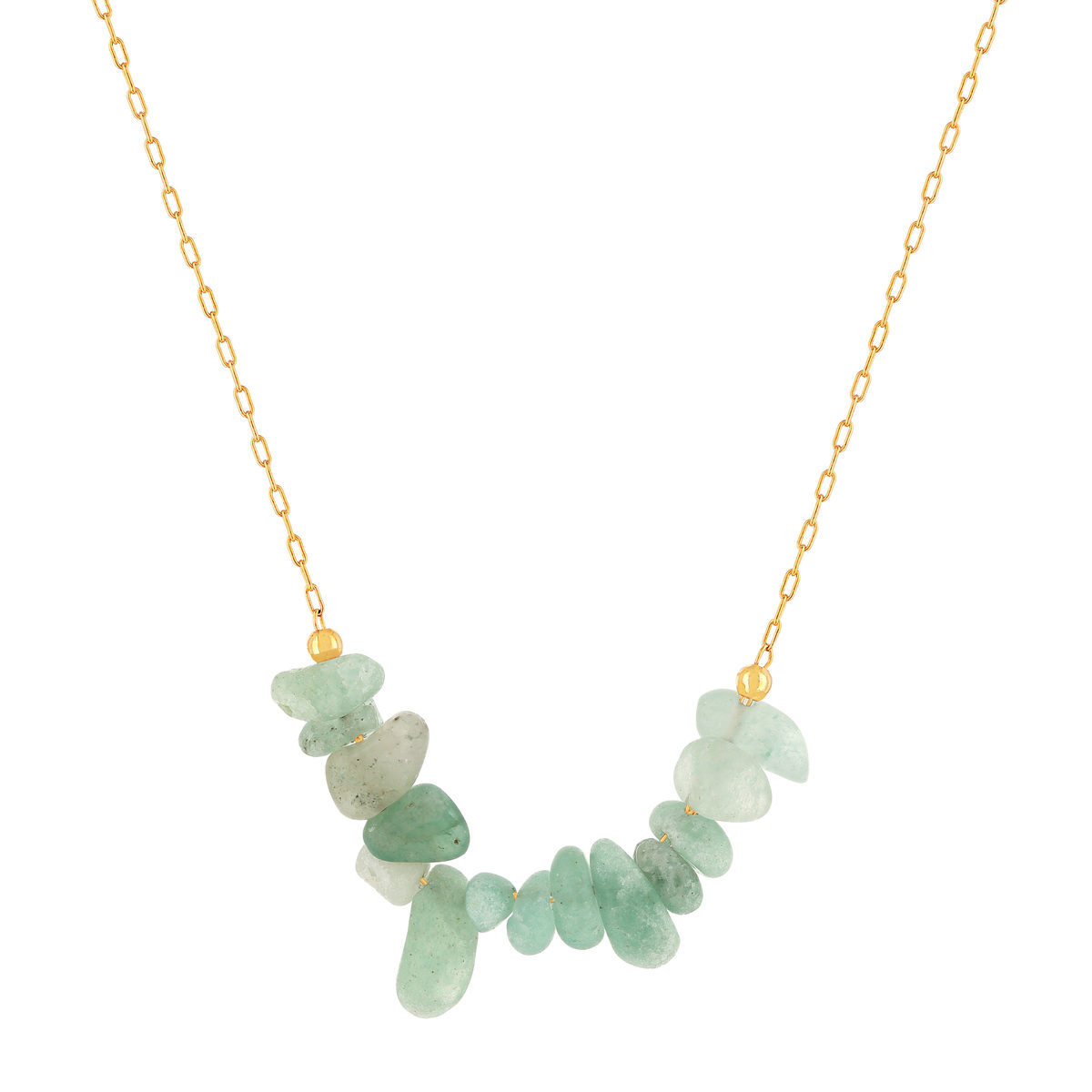 Collier plaqué or jaune quartzites verts 42 à 45 cm