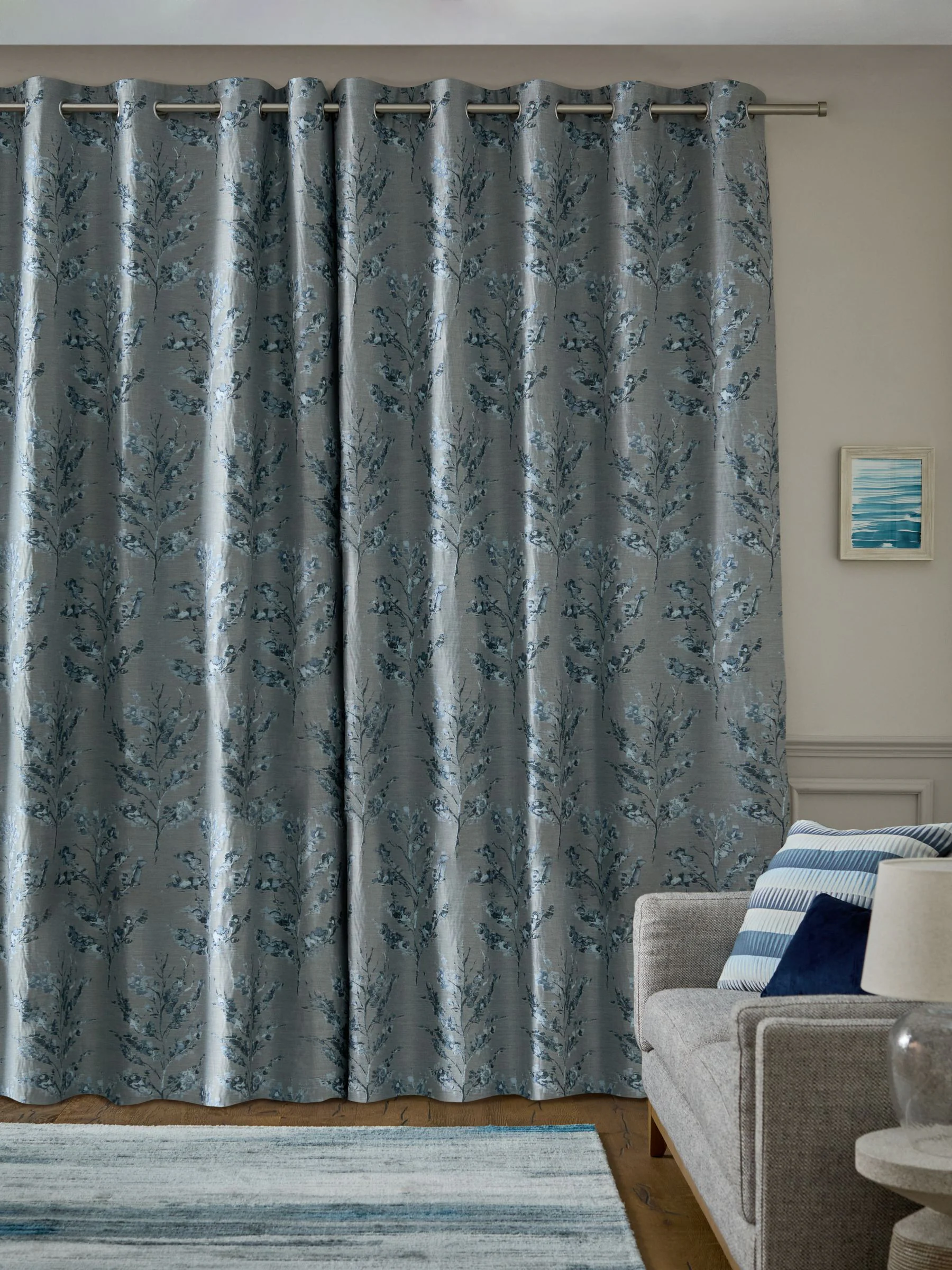 Floral Jacquard Eyelet Lined Curtains