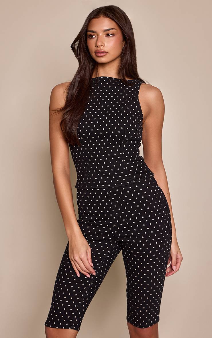 Noir Haut Sans Manches En Denim À Pois