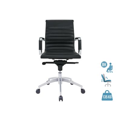 Fauteuil de bureau WARREN - accoudoirs fixes - dossier bas - cuir noir