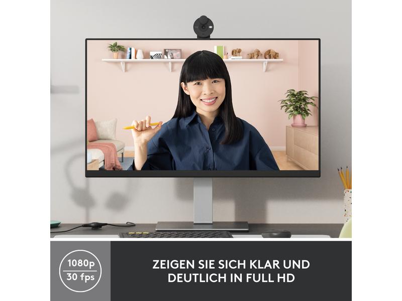 Logitech Webcam Brio 300 Graphite Full HD-Webcam mit integrierter Abdeckblende