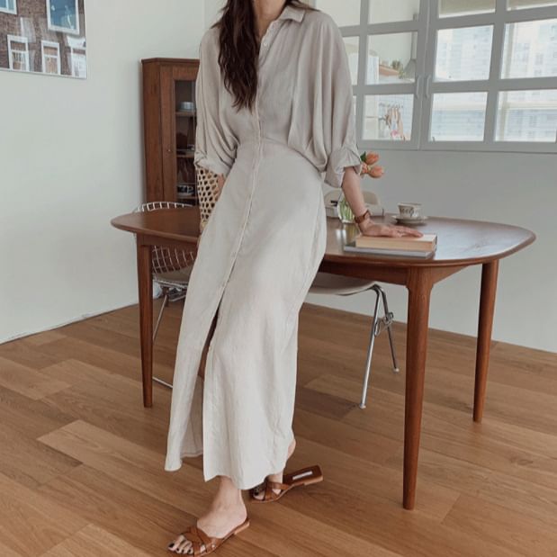 Angel Love - Midi-jurk met pofmouwen en knoopjes