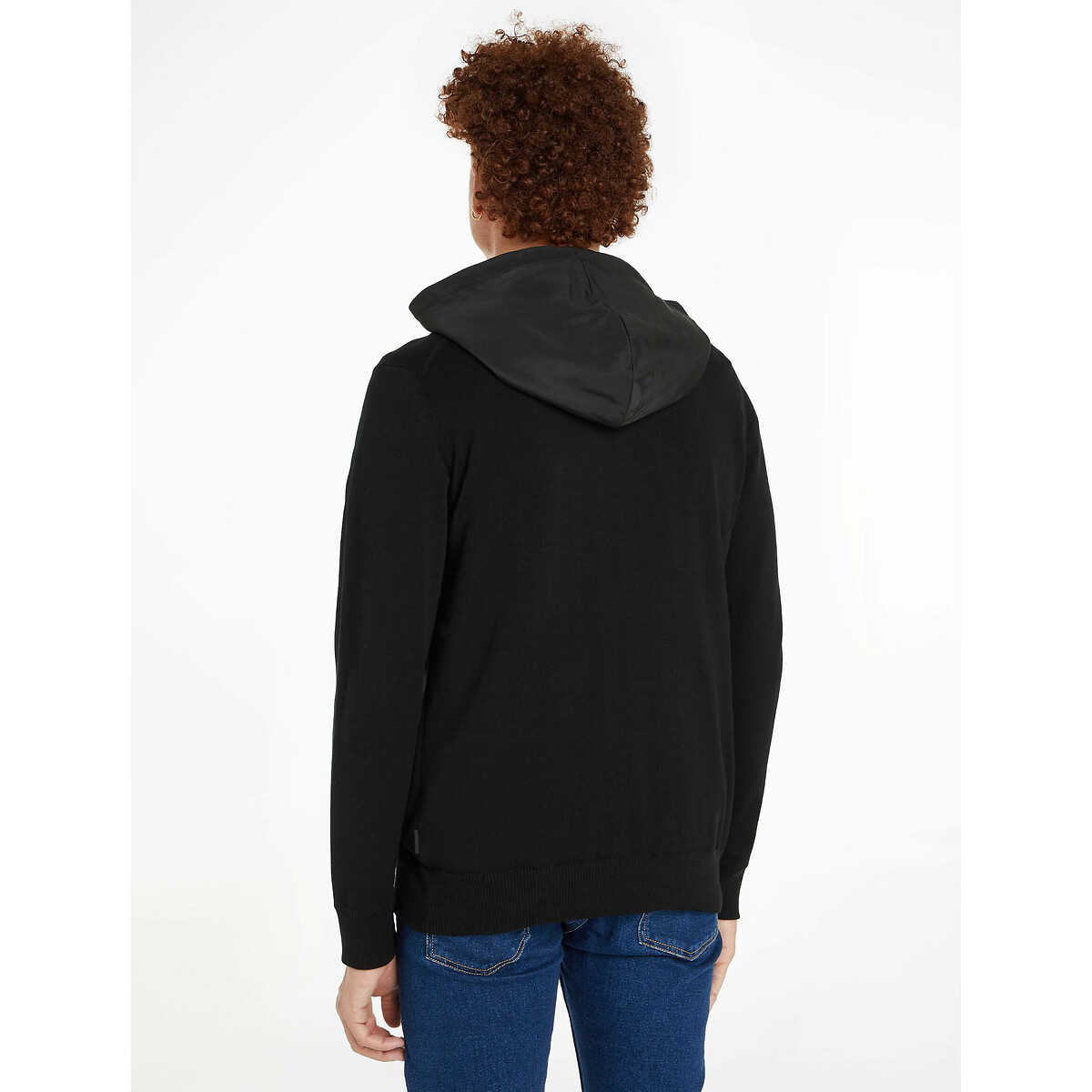 CALVIN KLEIN<br>Jaqueta em 2 tecidos com zíper e capuz