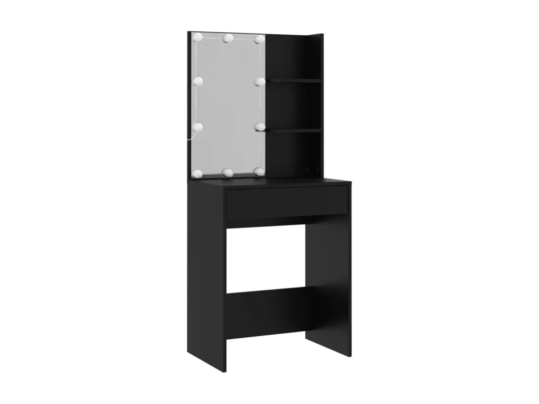 Ensemble de coiffeuse avec LED Noir Bois d'ingénierie