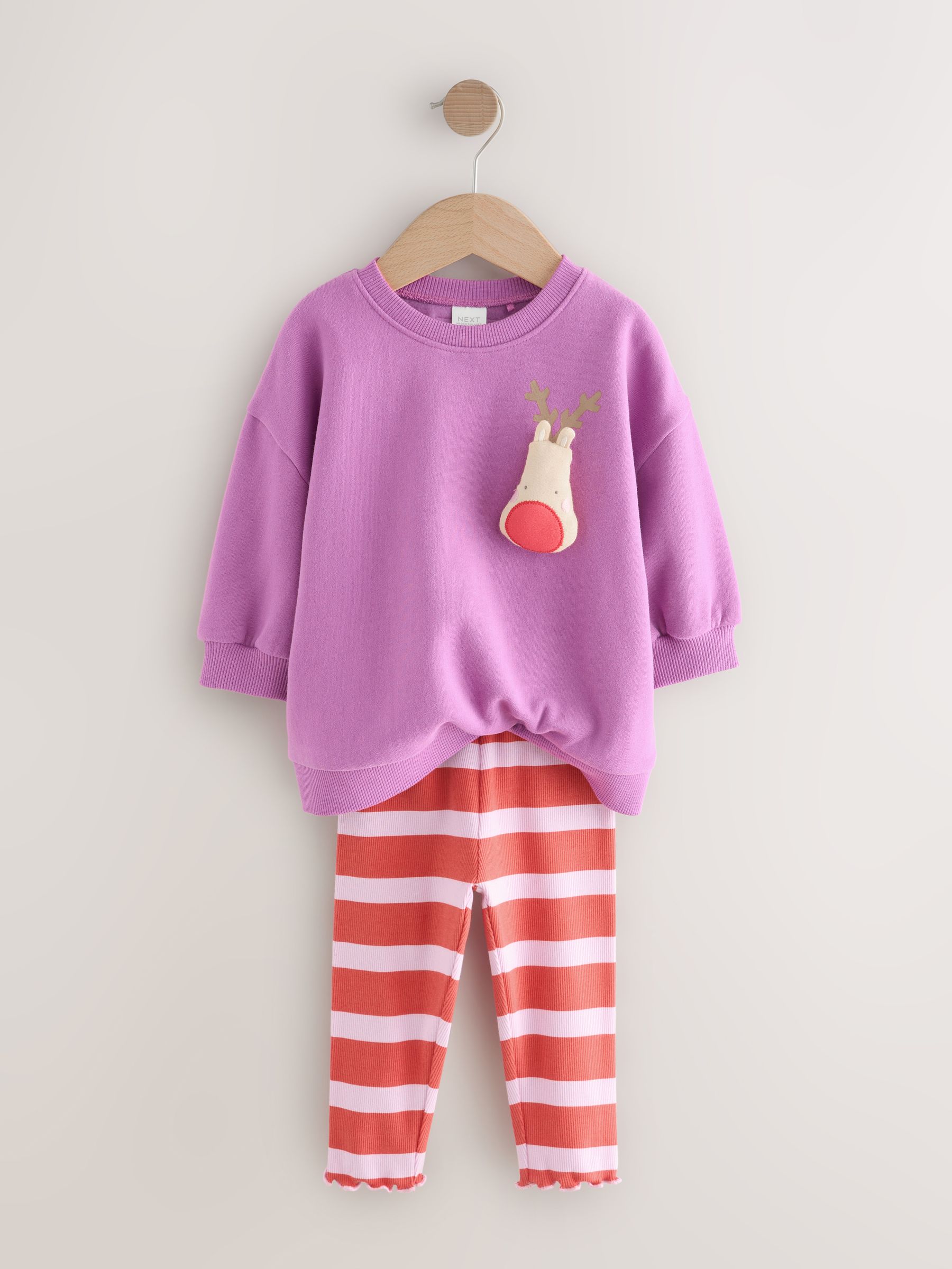 Paars piepend rendier Kerstmis - Set met sweatshirt en legging (3 mnd-7 jr)