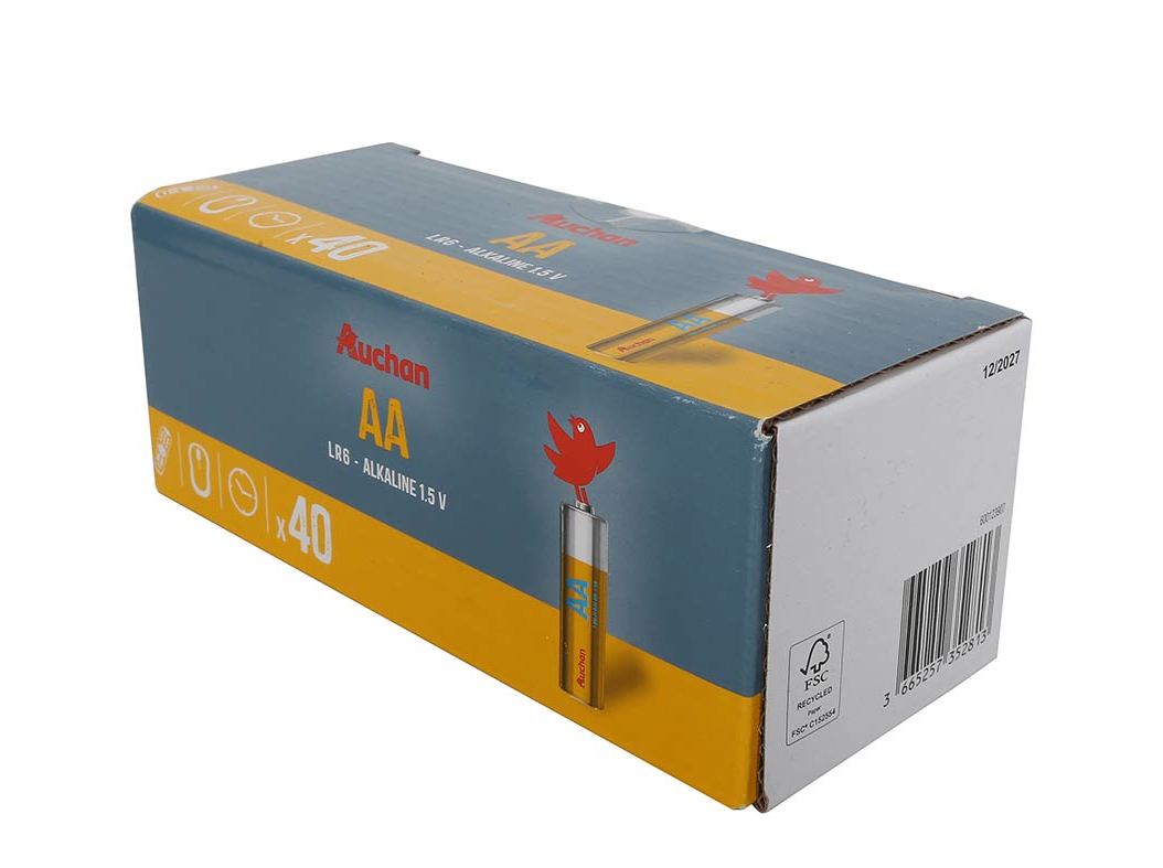 CAIXA 40 PILHAS ALCALINA AUCHAN STANDARD AA LR06
