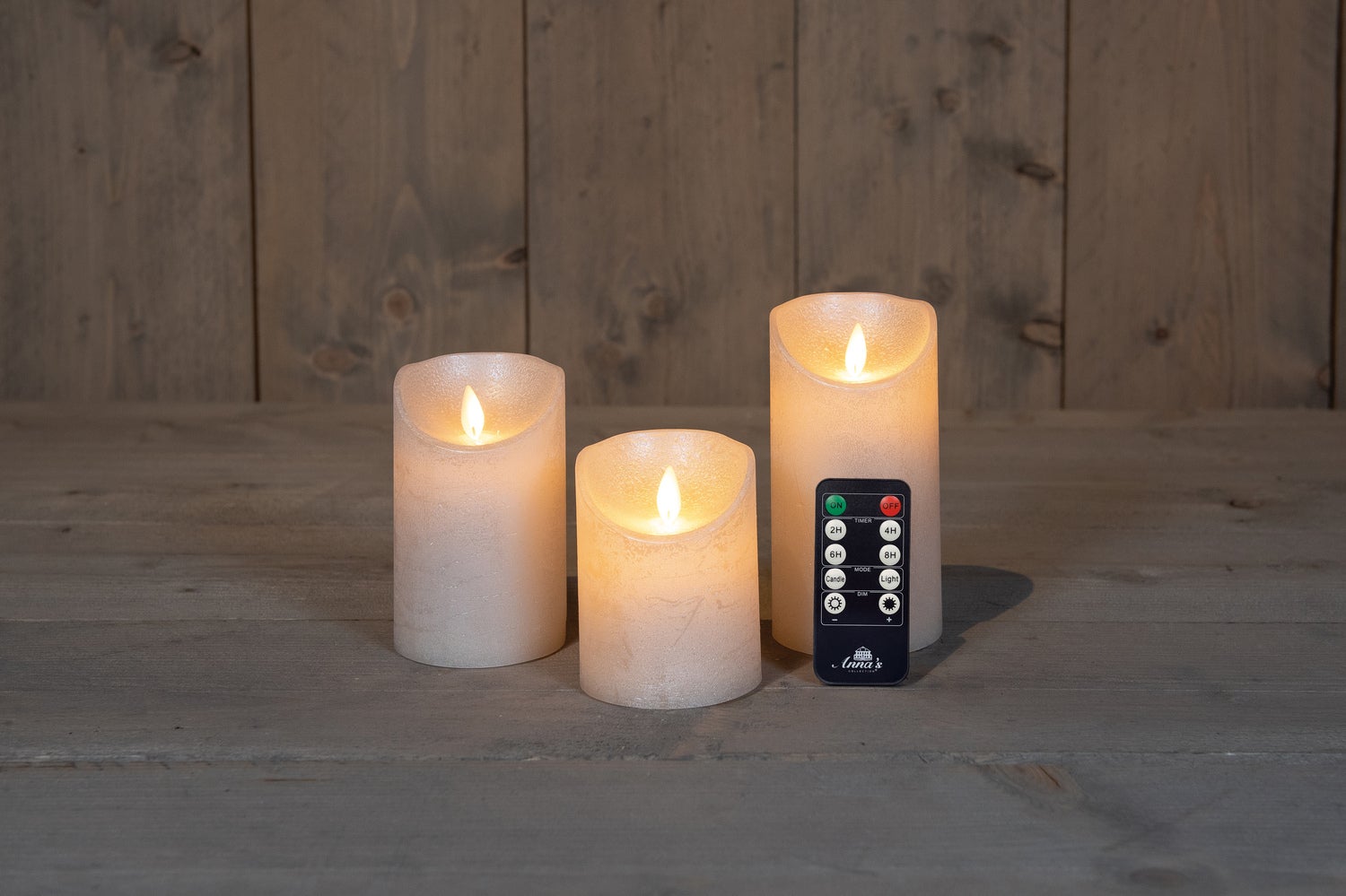 Anna's Collection LED stompkaars Rustiek taupe D 7,5 H 10 / 12,5 / 15 cm 3 stuks