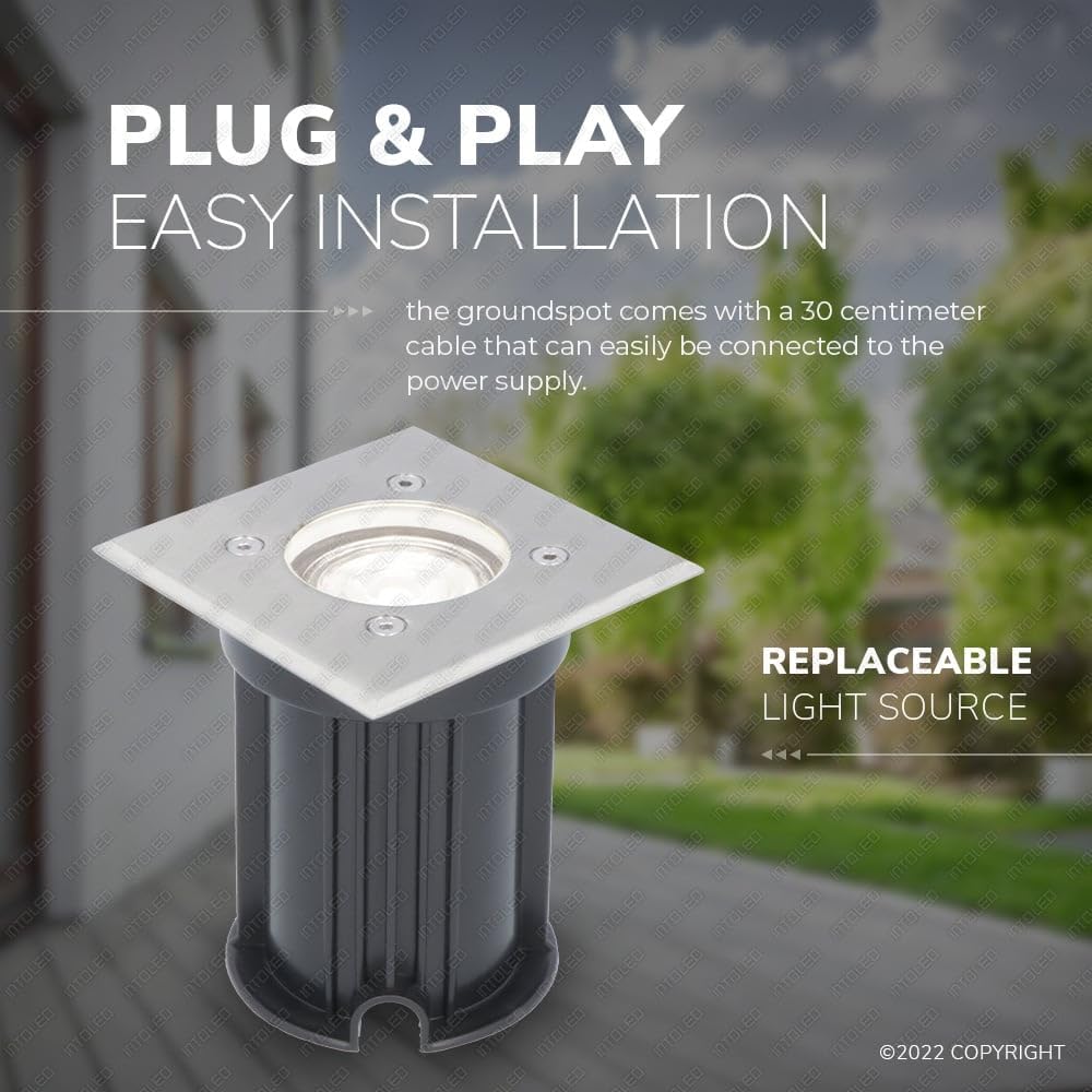 HOFTRONIC - 6er LED Bodeneinbauleuchten Edelstahl Eckig 4 Watt 345 Lumen 3000K Warmweiß GU10 LED IP67 Wasserdicht - 15.000 Brennstunden bodenstrahler außen | Terrassen Einbaustrahler Aussen