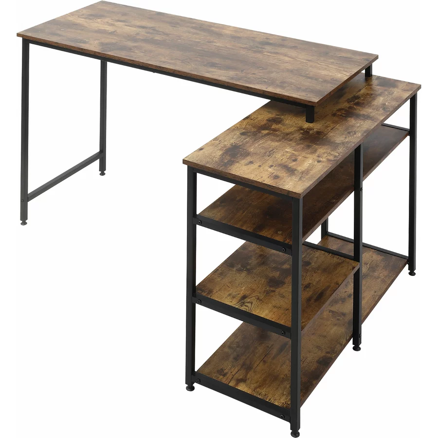 HOMCOM Schreibtisch Platzsparend, L-Form, Langlebig Braun, Schwarz