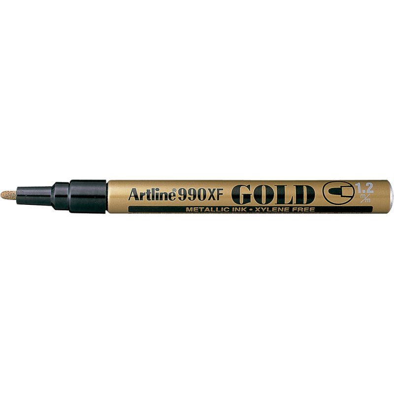 Marqueur artline permanent pointe fine conique 1.2mm tous supports corps métal encre pigmentée résiste eau or