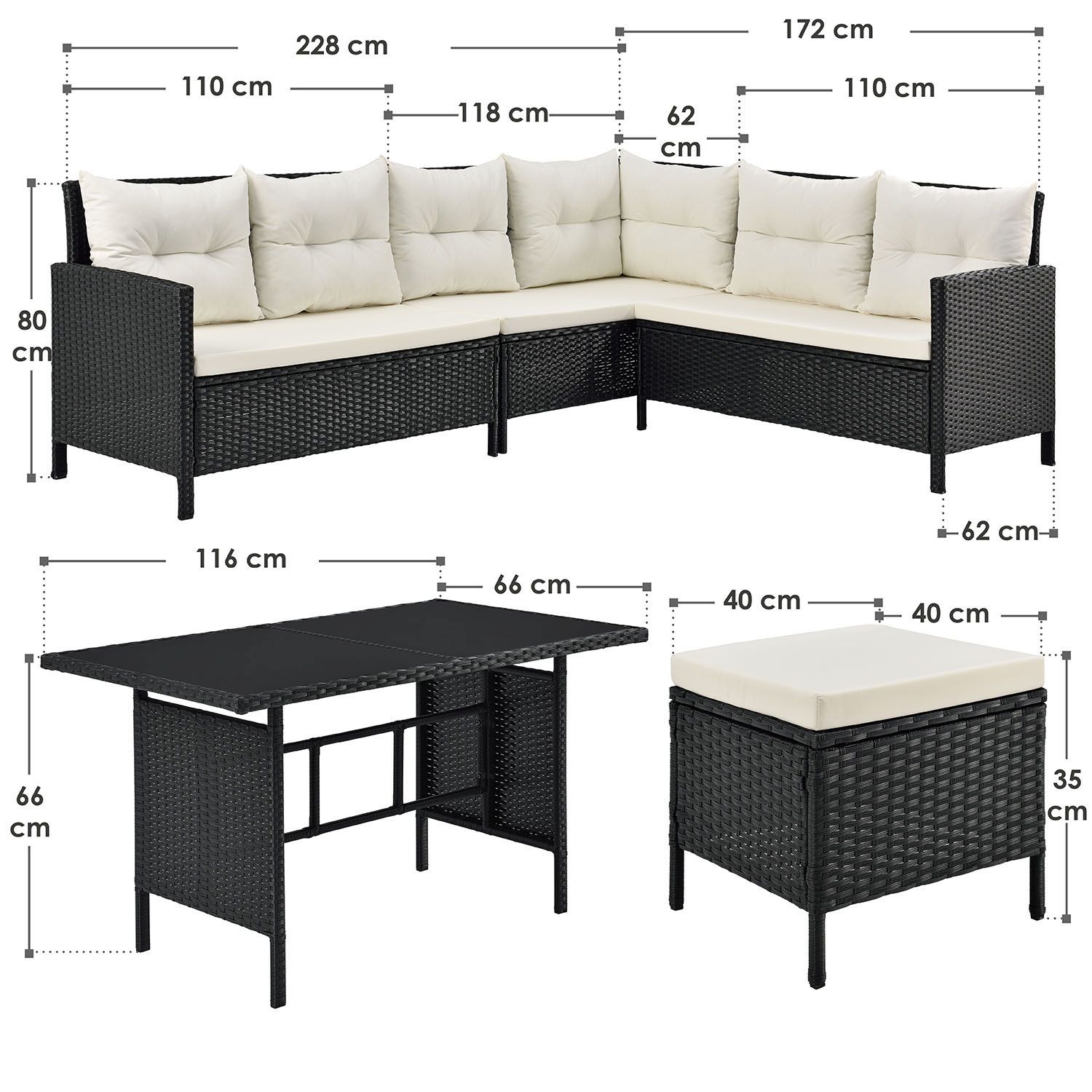 Manacor polyrotan zwart witte loungeset