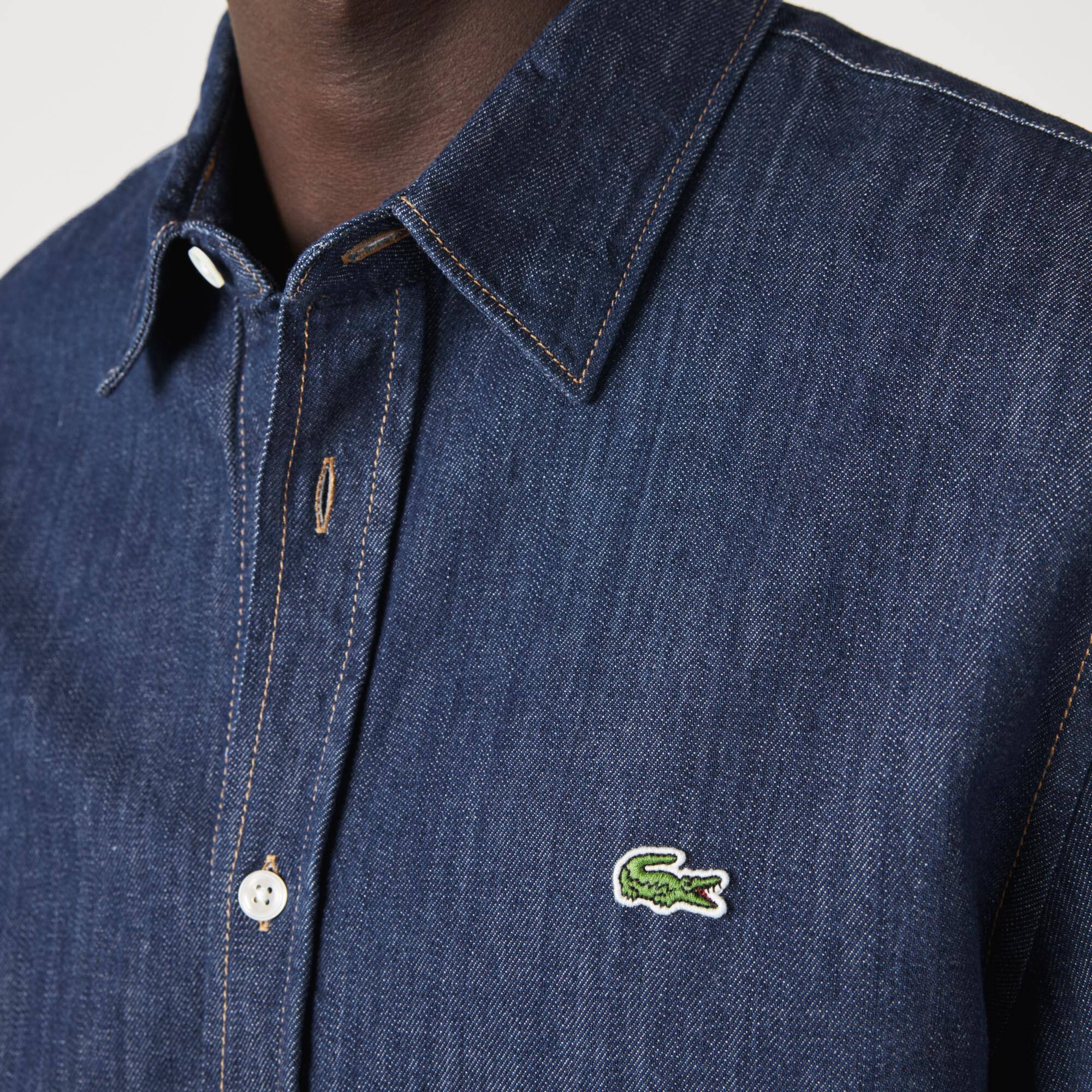 Herren LACOSTE Hemd aus Bio-Denim-Baumwolle Lange Armel - Blau - Lacoste - Herren