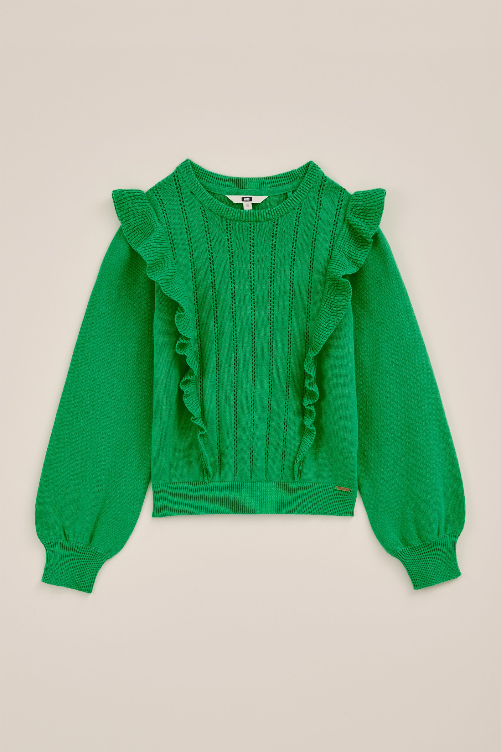 Meisjes gebreide trui met opengewerkt dessin WE Fashion Felgroen