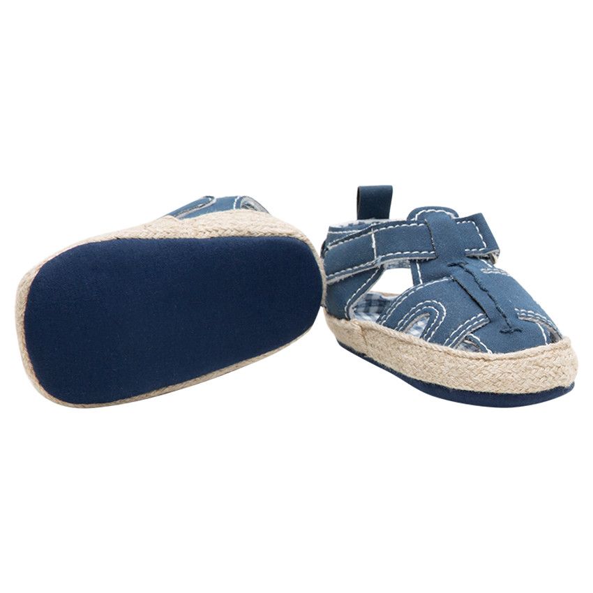 Nu-pieds souples avec doublure vichy et semelle effet paille - Bleu marine