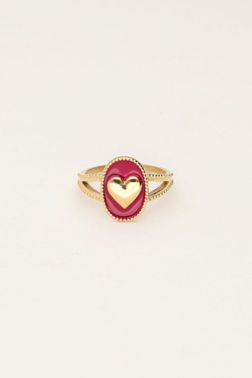 Art paarse statement ring met hart