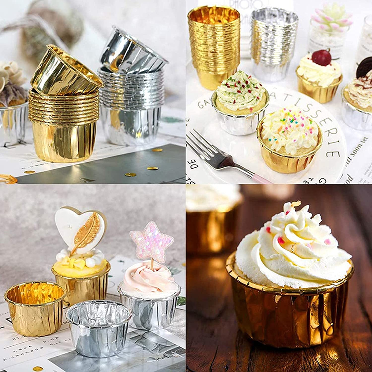 (50er Set) Mini Einweg Cupcake Förmchen Muffin Form Aluminiumfolie Backform - Gold