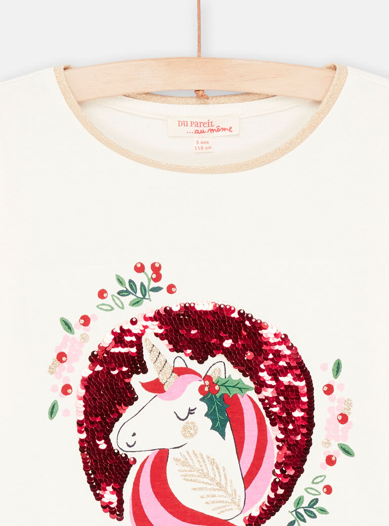 T-shirt écru à imprimé licorne pour fille