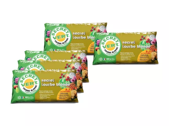 Tourbe blonde potager et plantes en pleine terre 60 litres (Lot de 5)