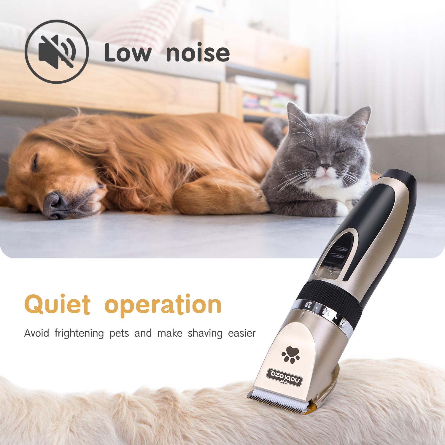 Nobleza - Conjunto de Máquina de Tosar Cães Profissional, Aparador de Pelos Sem Fio e Recarregável para Animais de Estimação de Pequeno, Médio e Grande Porte, 2 Velocidades Ajustáveis, Inclui Tesoura e Pente