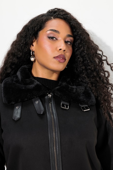 Aviator-Jacke, Shearling, Lammfelloptik, Kragen