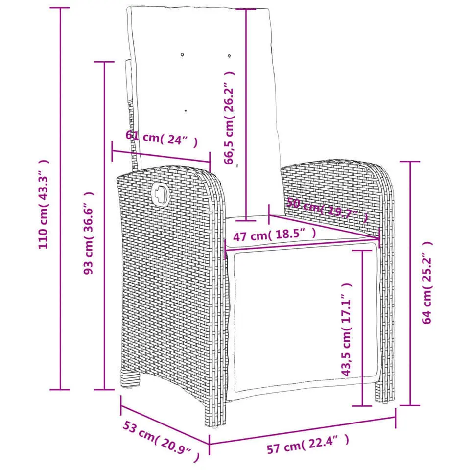 vidaXL - Verstelbare tuinstoelen - Voetensteun - Grijs - Poly rattan - 2 stuks