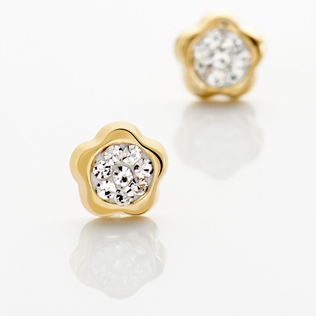 Boucles D'oreilles Puces Eleanor Fleur 0 Or Jaune Strass