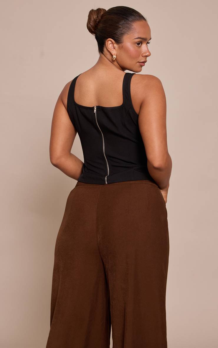 Noir Top Corset Long À Encolure Carrée Et Finitions En Dentelle Shape