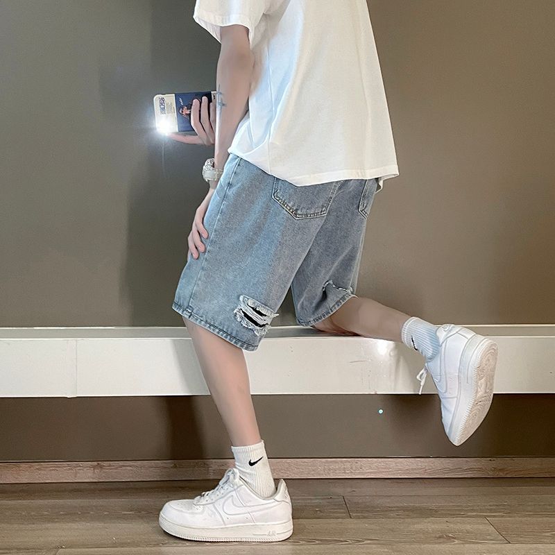 Oakjam - Versleten denim shorts met rechte pijpen