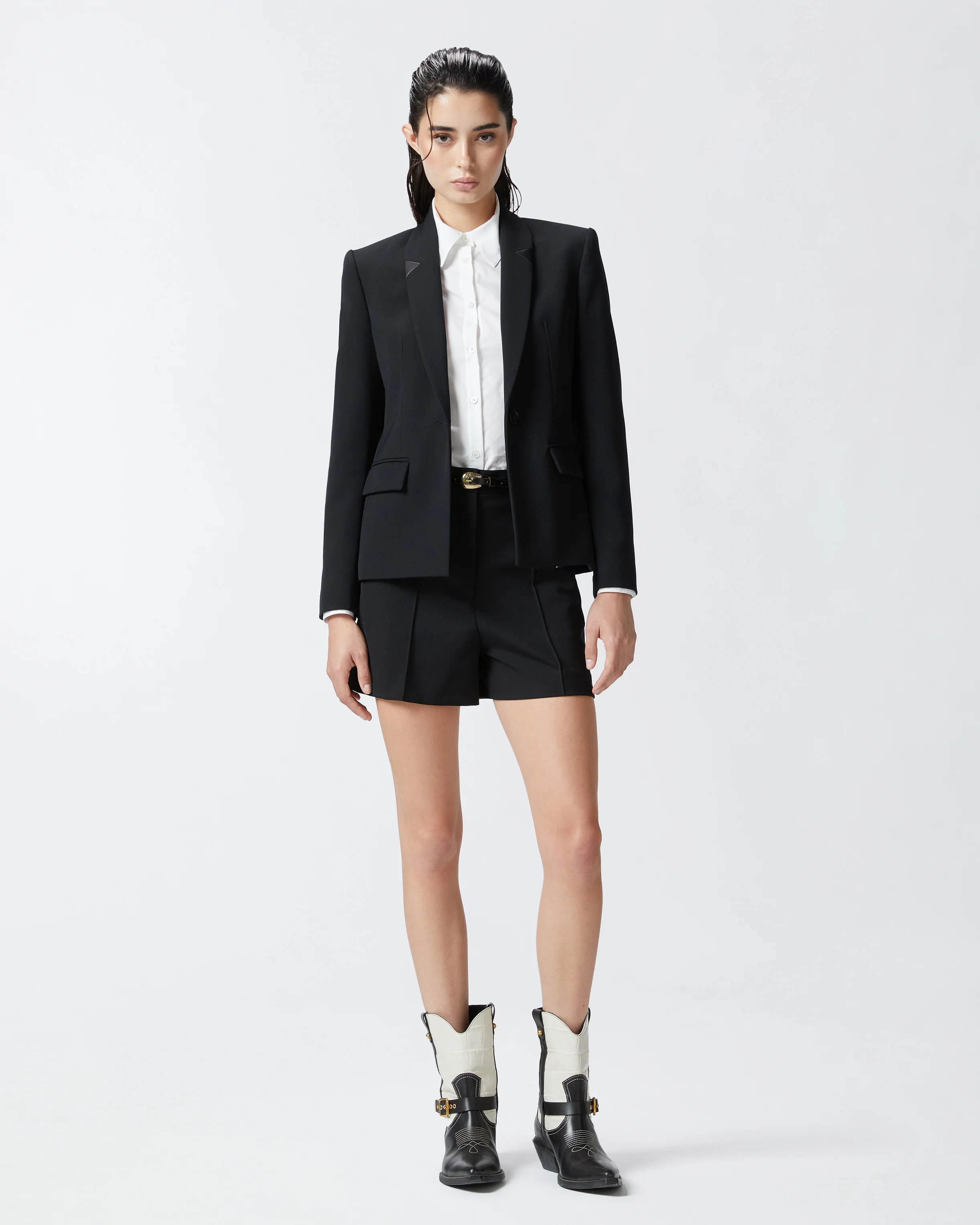 Shorts sergé sur mesure avec plis | Noir