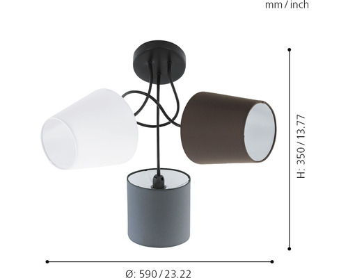 Plafondlamp 3-lichts Ø 59 cm Almeida antraciet/wit/bruin