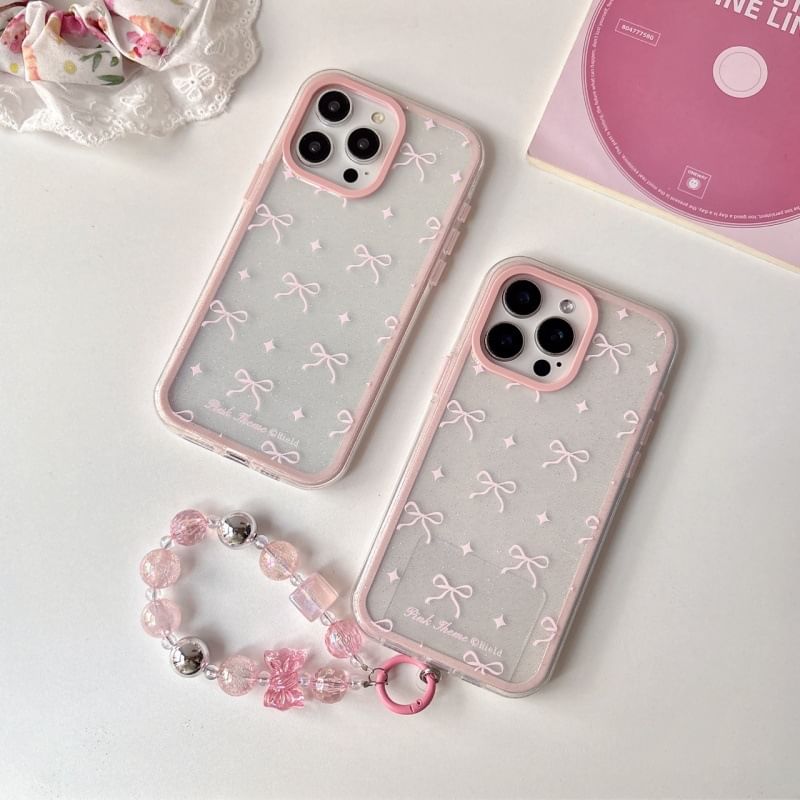 Fonekase - Bow telefoonhoesje / bandje / set - iPhone 16 Pro Max / 16 Pro / 16 Plus / 16 / 15 Pro Max / 15 Pro / 15 Plus / 15 / 14 Pro Max / 14 Pro / 14 Plus / 14 / 13 Pro Max / 13 Pro / 13 / 13 Mini