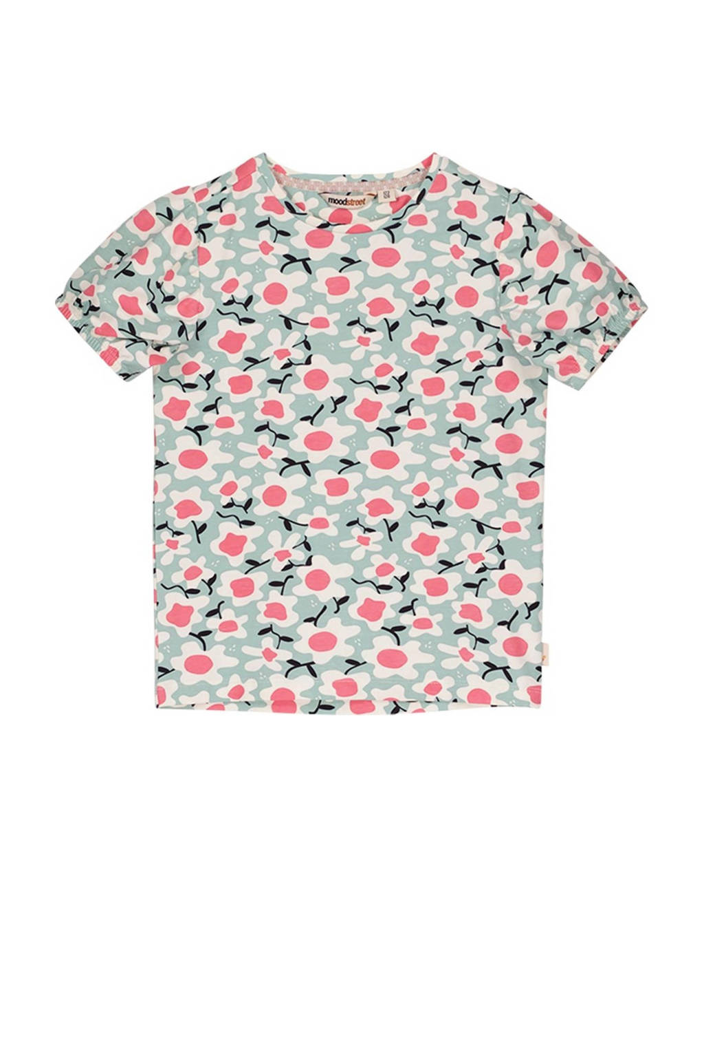 Moodstreet gebloemd T-shirt mintgroen/roze/offwhite