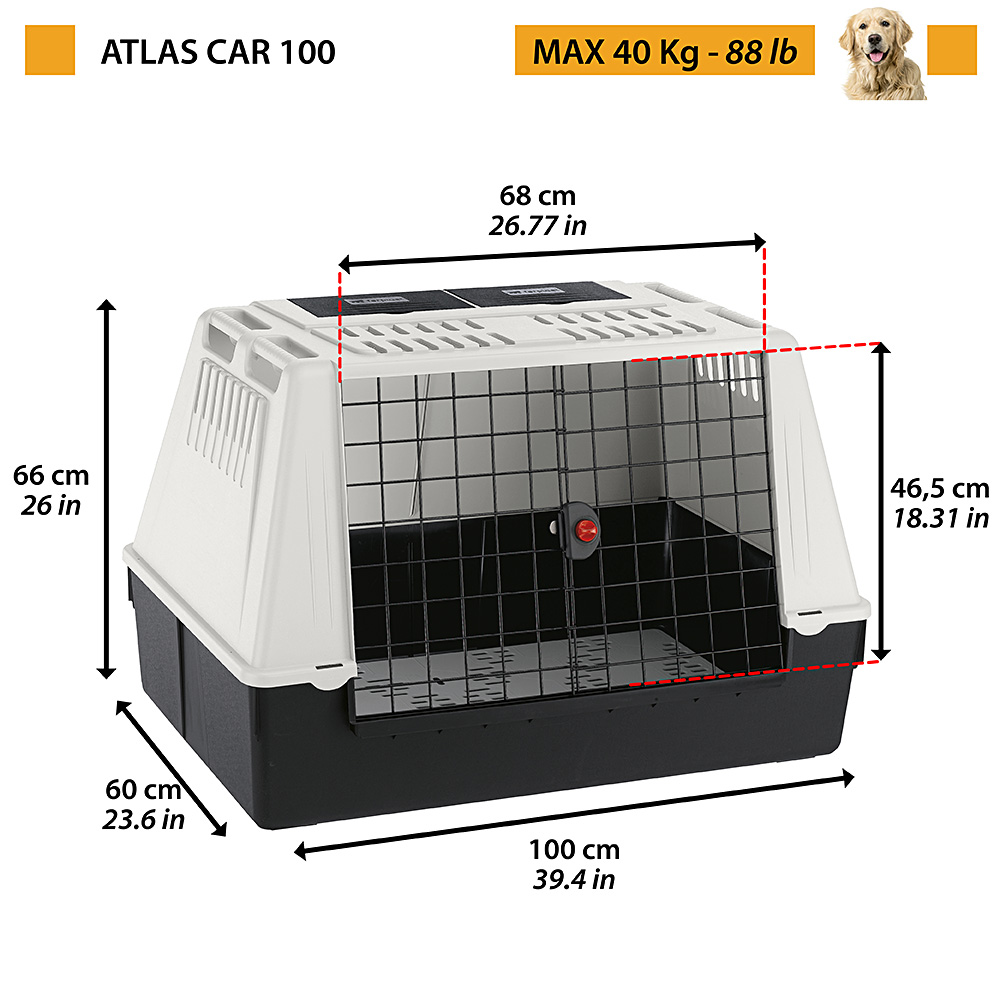 Transport chiens pour voiture atlas car 100, grilles d'aération, compartiments de rangement, tapis drainant