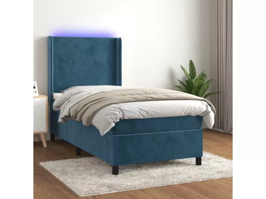 Sommier tapissier et matelas et LED Bleu foncé 90x190cm Velours