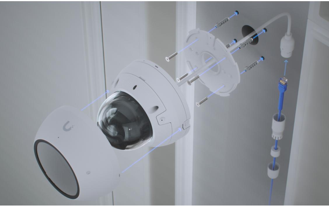 Netzwerkkamera UniFi AI Dome Weiss<br>Allwetter-feste, vandalismusgeschützte 4K PoE Dome-Kamera mit erweiterten KI-Fähigkeiten und Langstrecken-IR-Nachtsicht