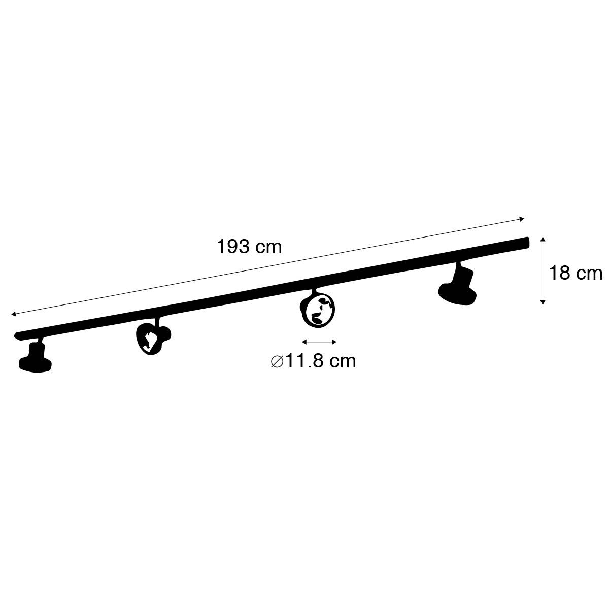 Modern railsysteem met 4 spots zwart 1-fase 200 cm - Iconic Jeany