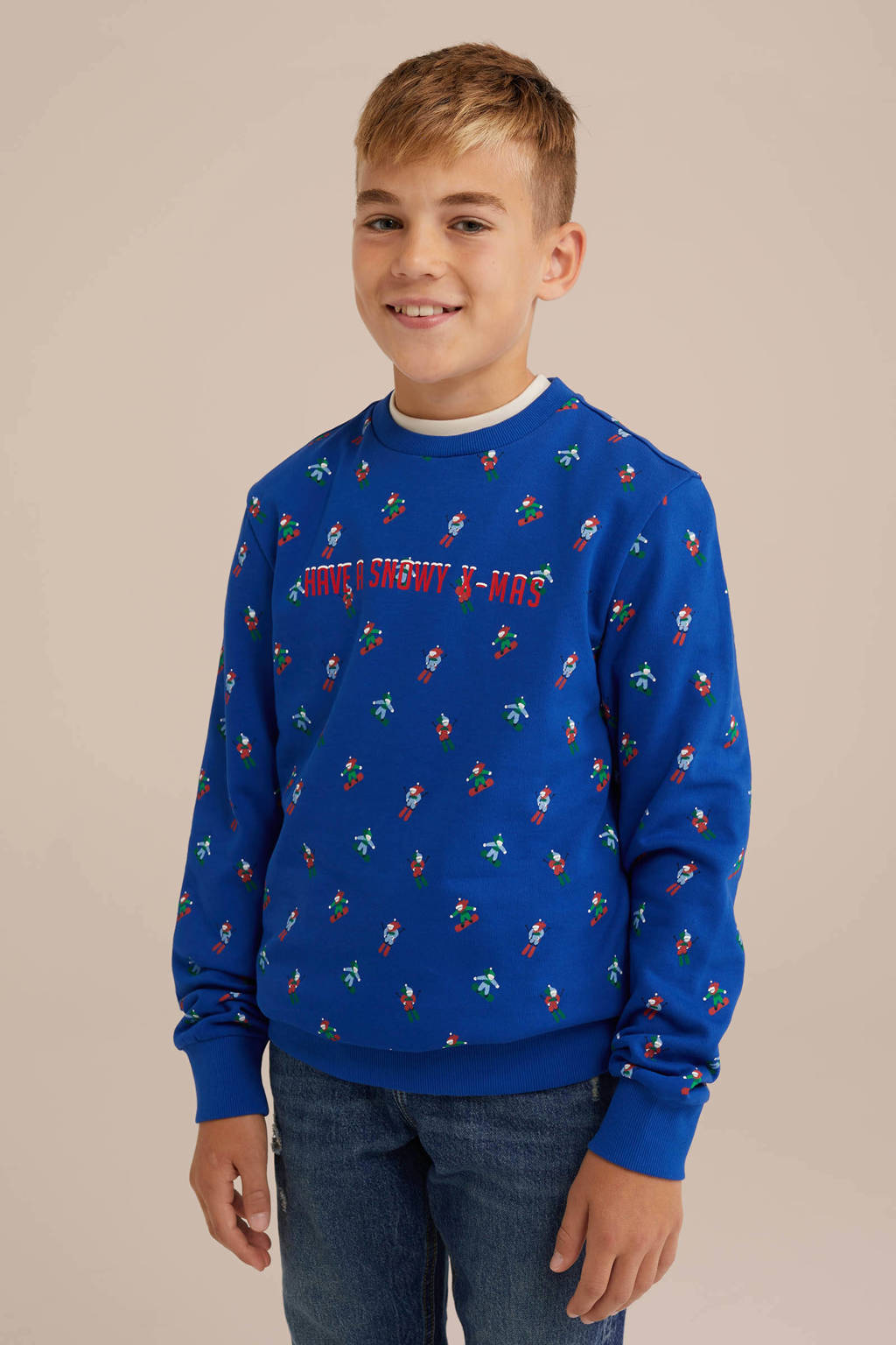 WE Fashion kersttrui blauw