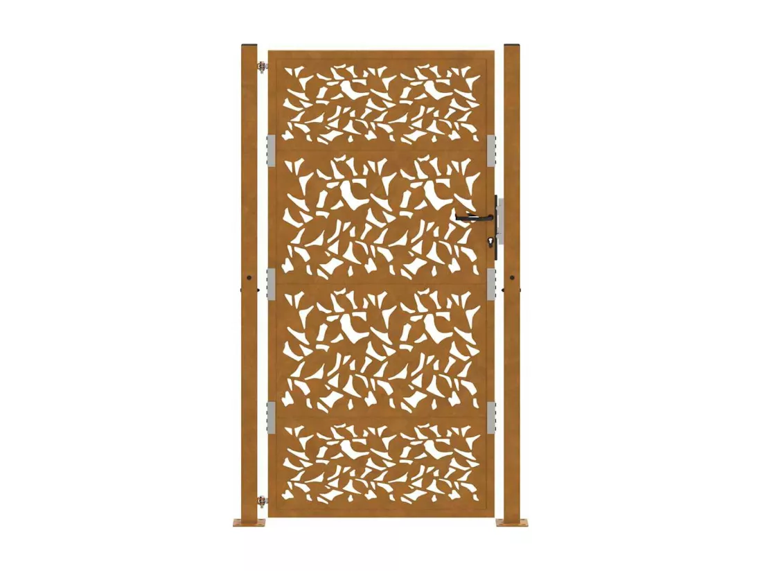 Porte de jardin acier résistant aux intempéries design feuilles
