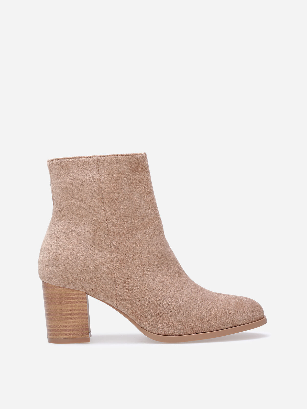 Bottines en suédine à talon et bout rond- Taupe