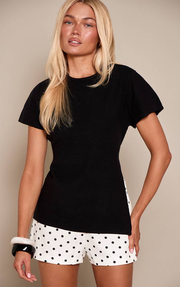 Noir T-shirt En Maille À Col Rond Avec Fentes Latérales