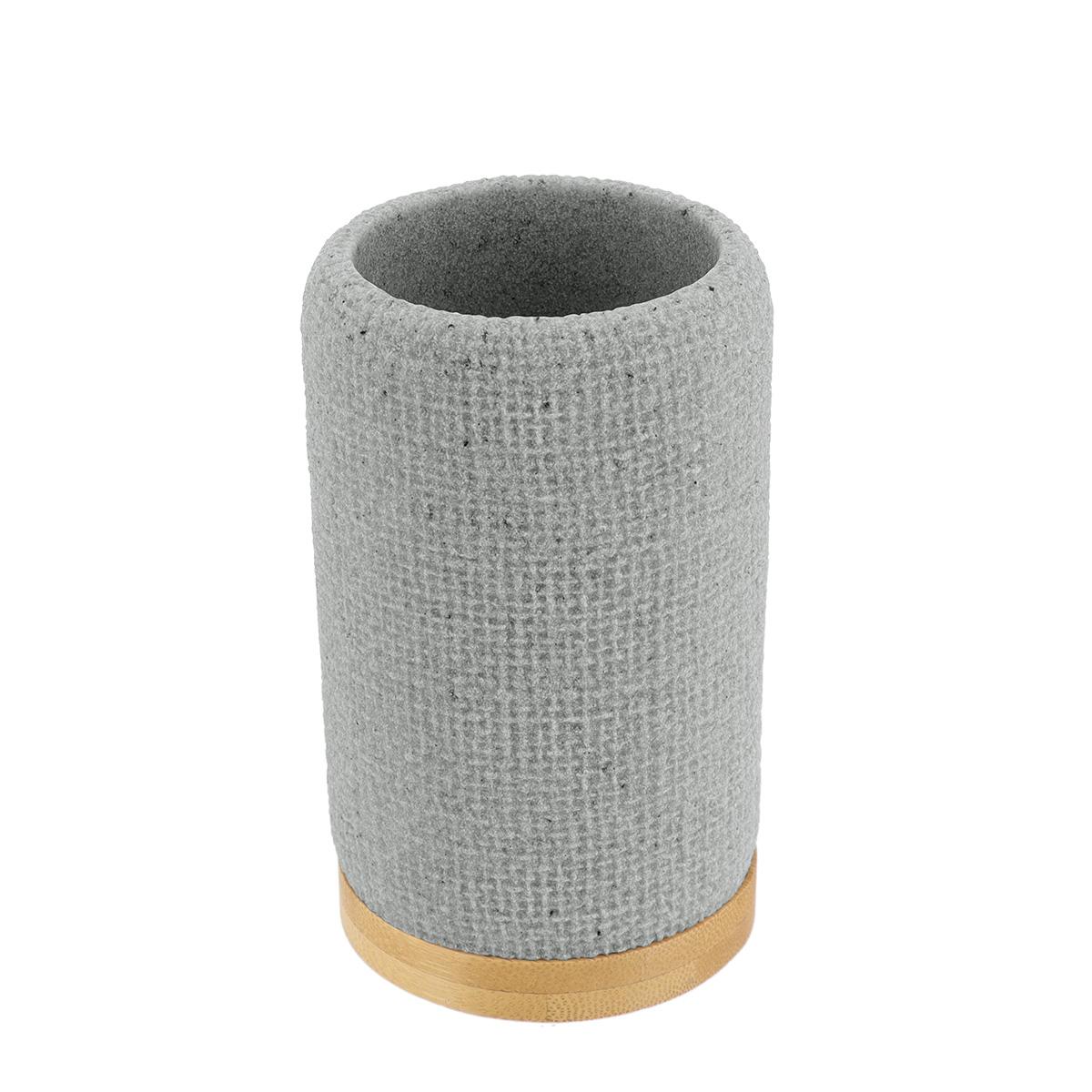 GOBELET POLYRESINE ROND EFFET MAILLE ET BAMBOU GRIS