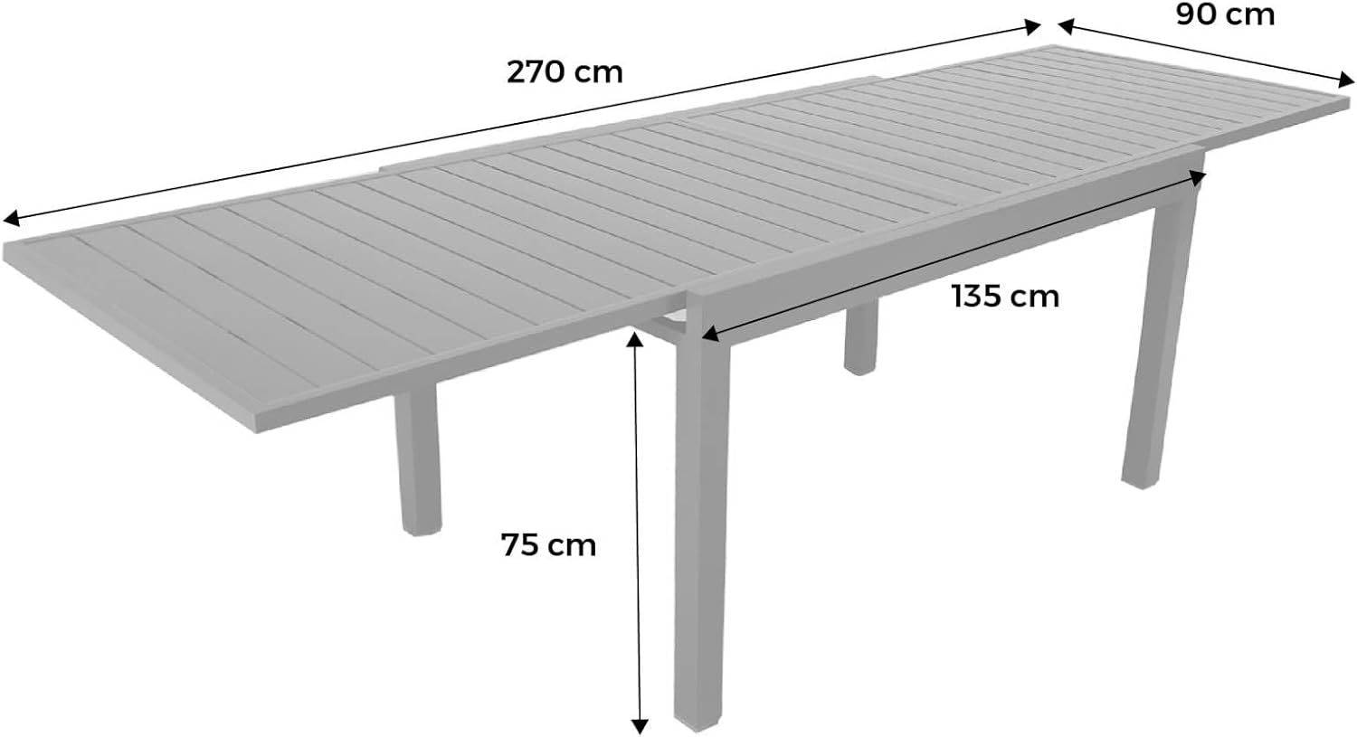 sweeek - Ausziehbarer Gartentisch aus Aluminium, 8 Plätze - Elora