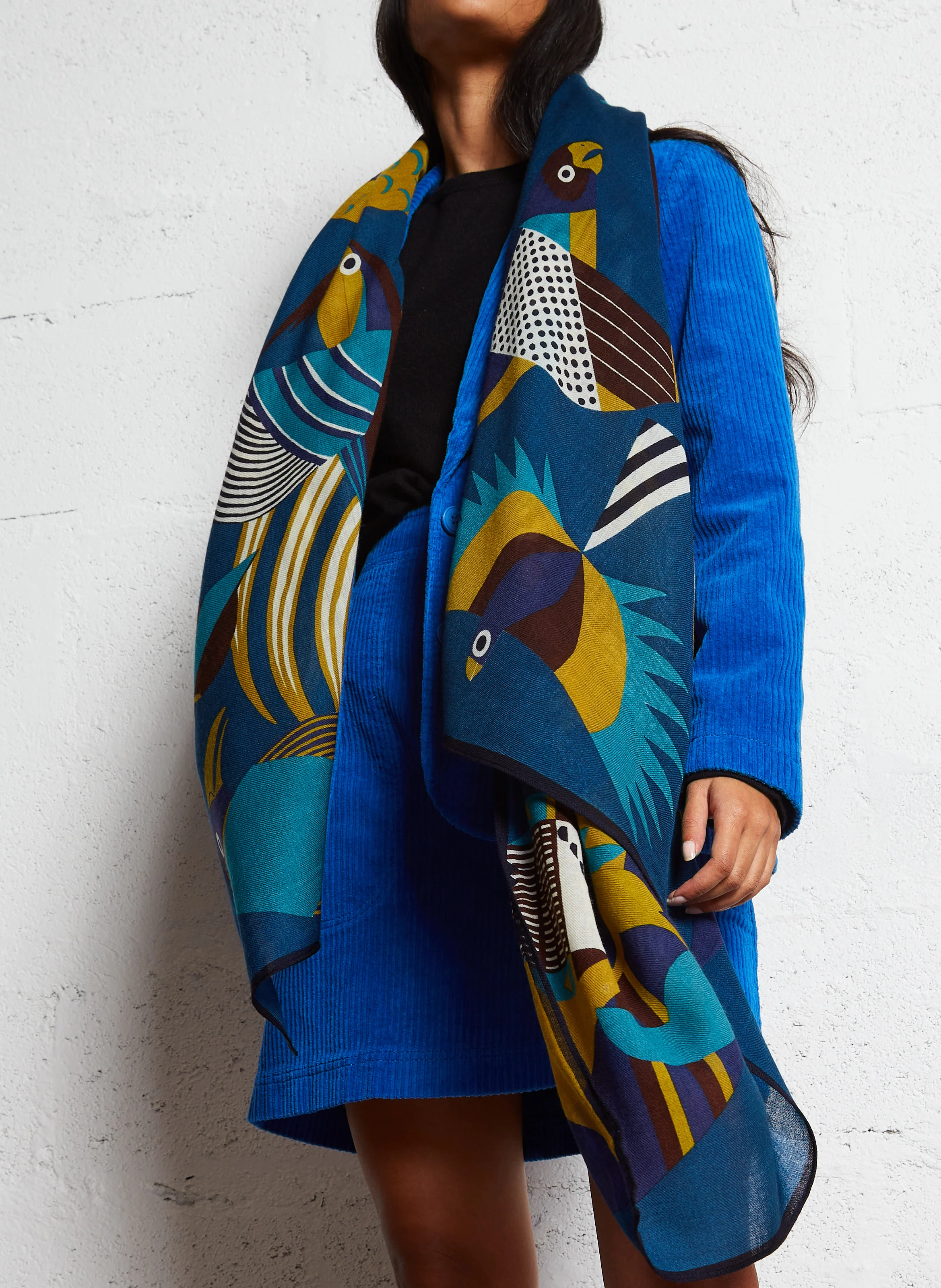 TRIBU - Foulard imprimé en laine | Bleu
