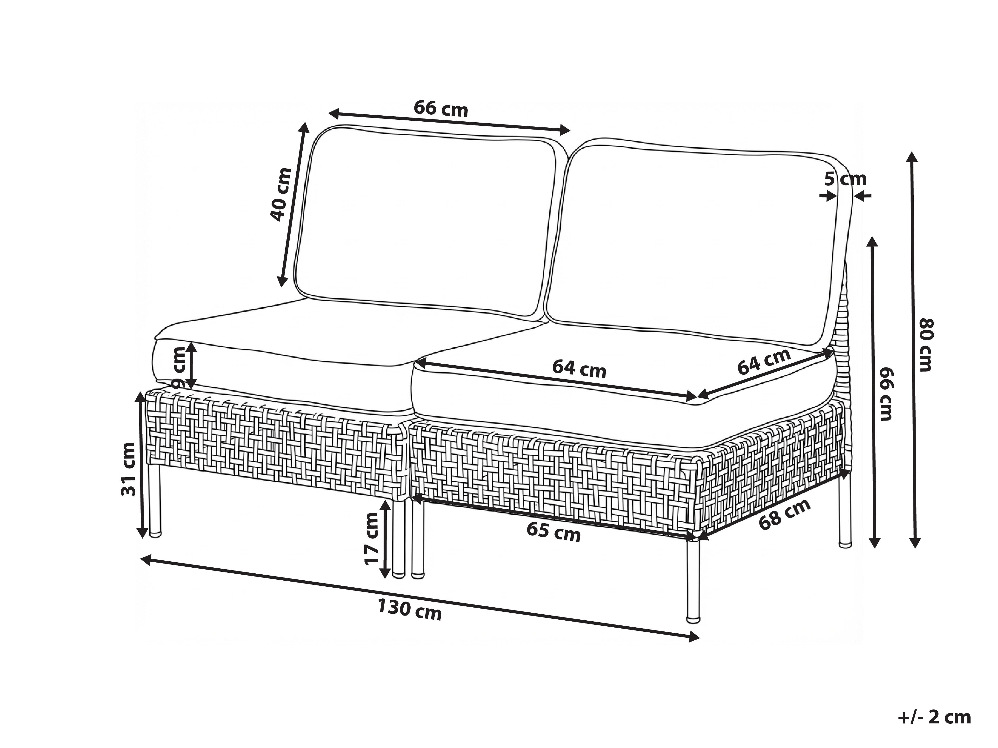 Tuin loungebank 2-zits OMEGANA zonder armsteunen PE rotan Lichtbeige