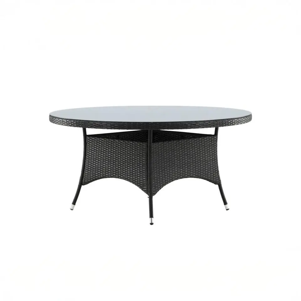 Eettafel Grijs Wicker/Glas - Ø90x74cm - Volta