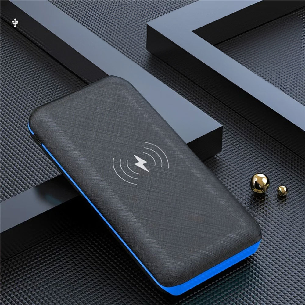 (20000mAh) 3-fach USB A Qi Wireless Outdoor Solar Powerbank mit Taschenlampe mit 2 LED's - Schwarz / Blau