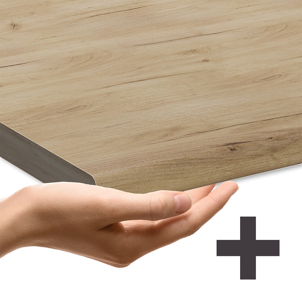 Vicco Schubunterschrank R-Line Schwarz Beton Weiß 80 cm mit Arbeitsplatte Eiche