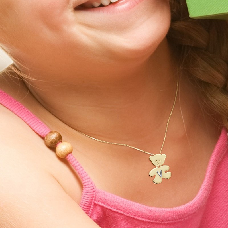 Pendentif OURSON plaqué Or Jaune - Lettre V Argent